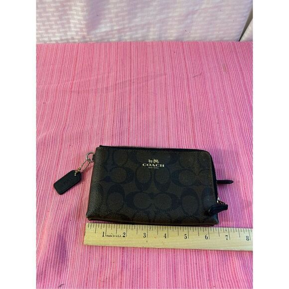 Coach signature double gold zipper wallet brown 6.5x4" - Picture 4 of 8